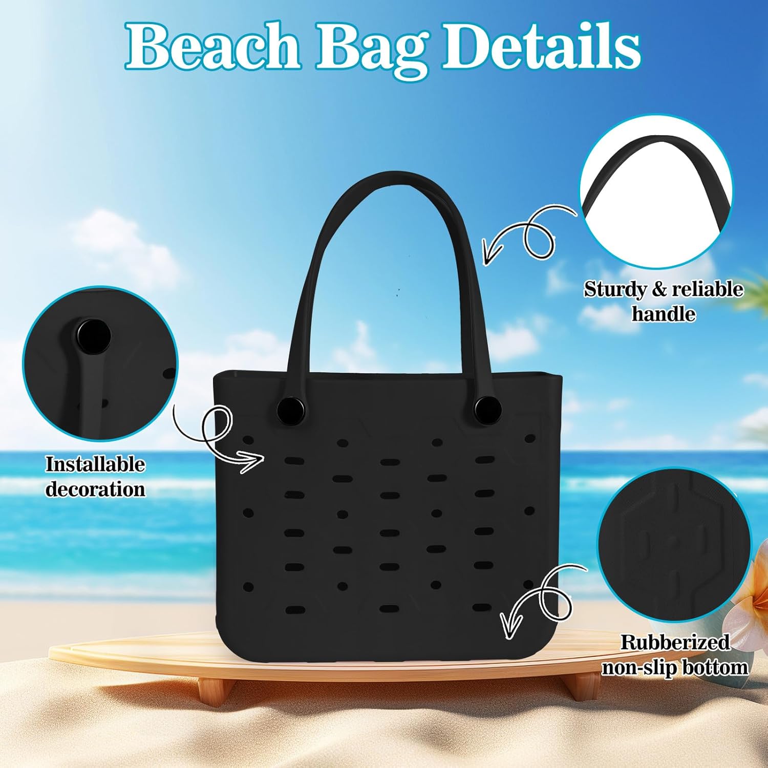 Rubber Beach Bag for Men & Women, Water-resistant Travel Tote Bag for the Beach Boat Pool - Image 5