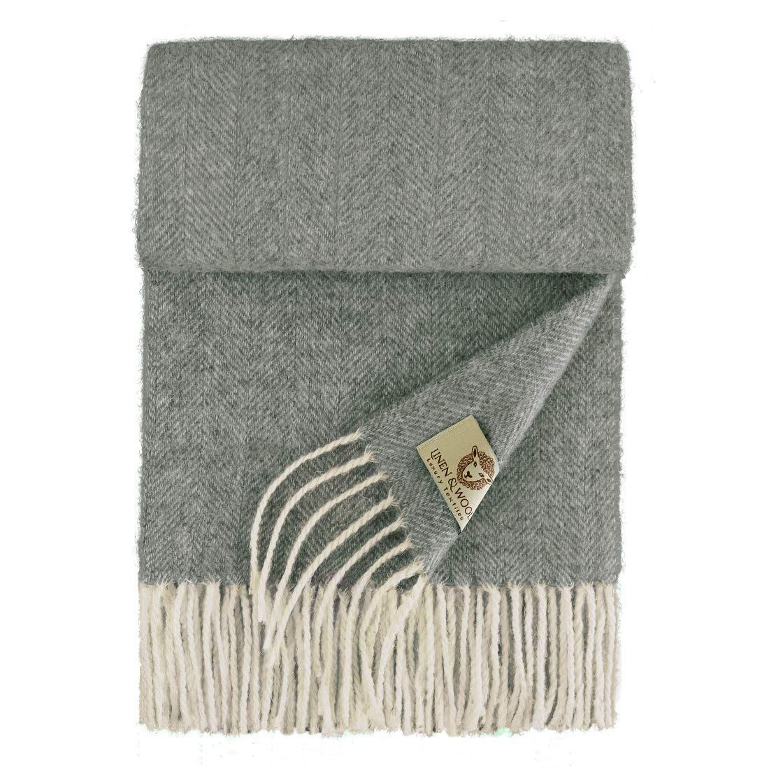 Linen & Wool Schal Damen Herren mit Fischgrätenmuster Classico - 100% Merinowolle
