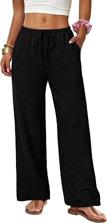 50% off: Sampeel Wide Leg Pants for Women Flowy Palazzo Drawstring Elastic Waist Trousers with Pockets Summer …