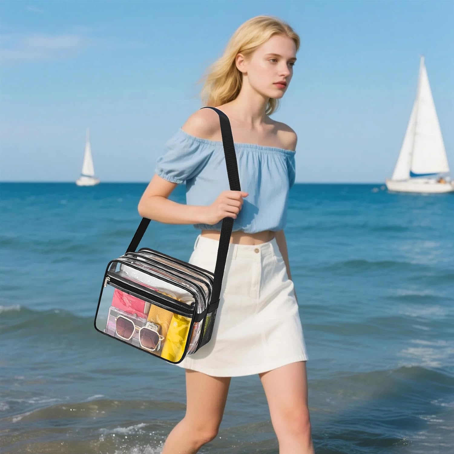 Mildbeer Clear Messenger Bag – Dry-Wet Compartments Crossbody Bag for Stadium Events, Beach & Pool, Adjustable Strap - Image 2