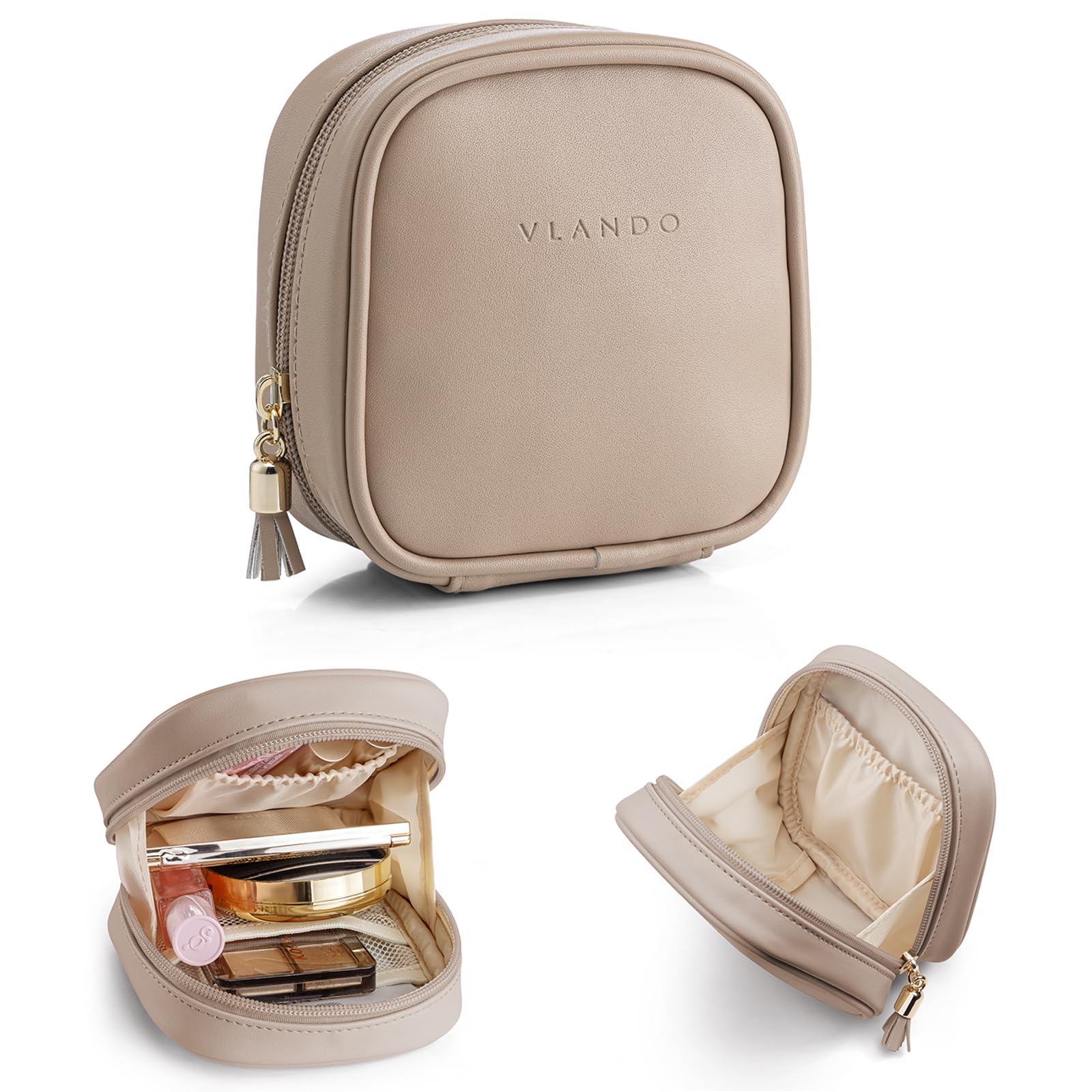 Vlando Kosmetiktasche klein, Make up Tasche für Geldbörse mit Einsteckfächern, Schminktasche Damen mit Reißverschluss, Wasserdichtes Makeup Bag für Frauen