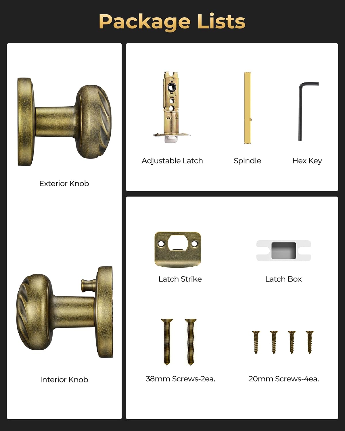 Zinc Alloy Door Knobs Interior, Aged Brass Door Knob, 1 Pack | Exclusive Swirl Texture Design, Heavy Duty Privacy Door Knobs with Lock for Bedroom and Bathroom, Round Vintage Door Knob