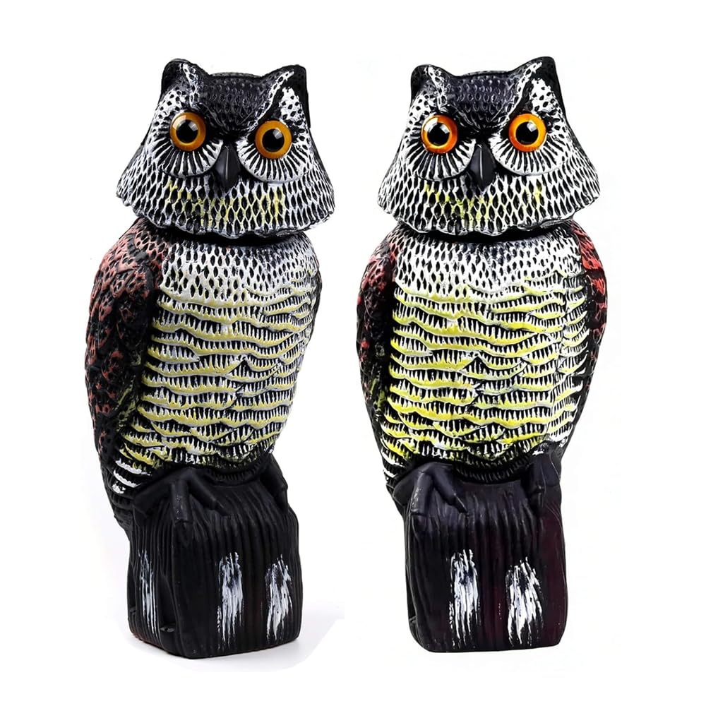 Gehior Pigeon Deterrent, Owl Pigeon Scarer, Rotating Head Bird Deterrents, Bird Scarers for Gardens, Outdoor Yard, Patios (Black 2pcs)