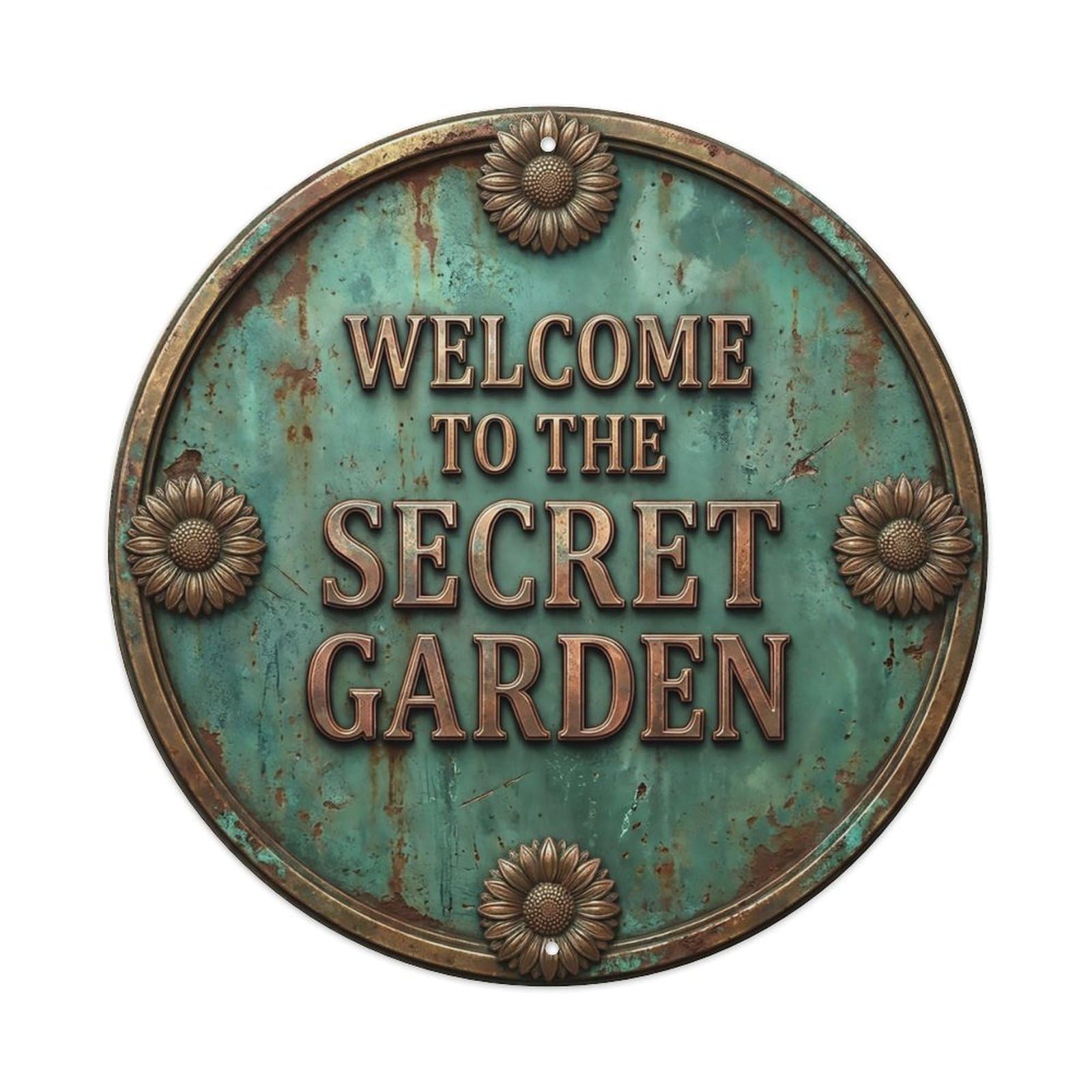 Vintage Welcome Secret Garden Botanical Metal Tin Sign