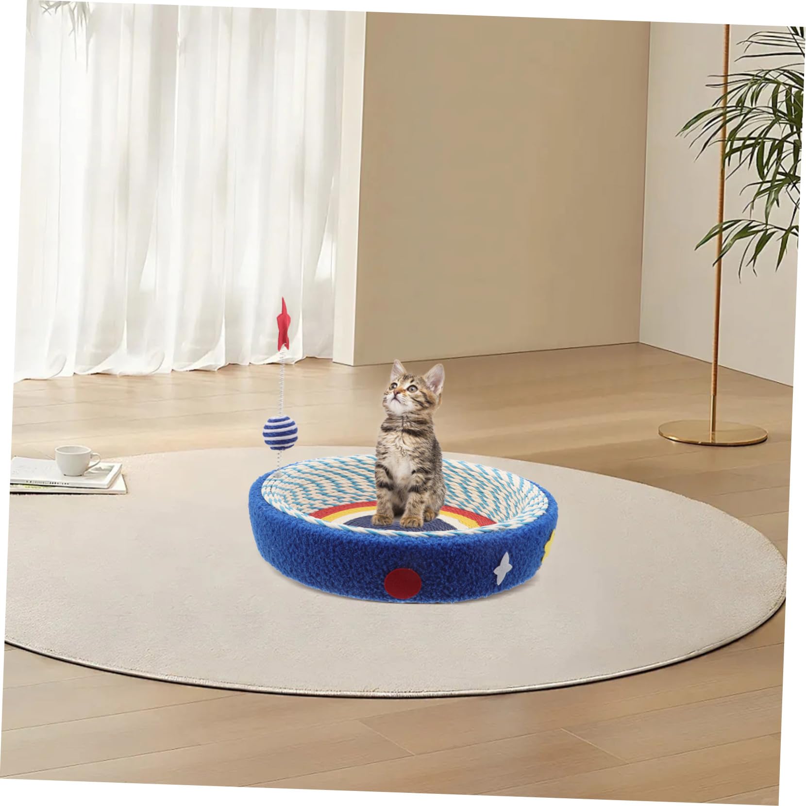 UPKOCH Tiragraffi Rotondo Per in Sisal Tappetino Palla Da Gioco e Lettino Integrato Adatto Spazi e Mobili Protetti