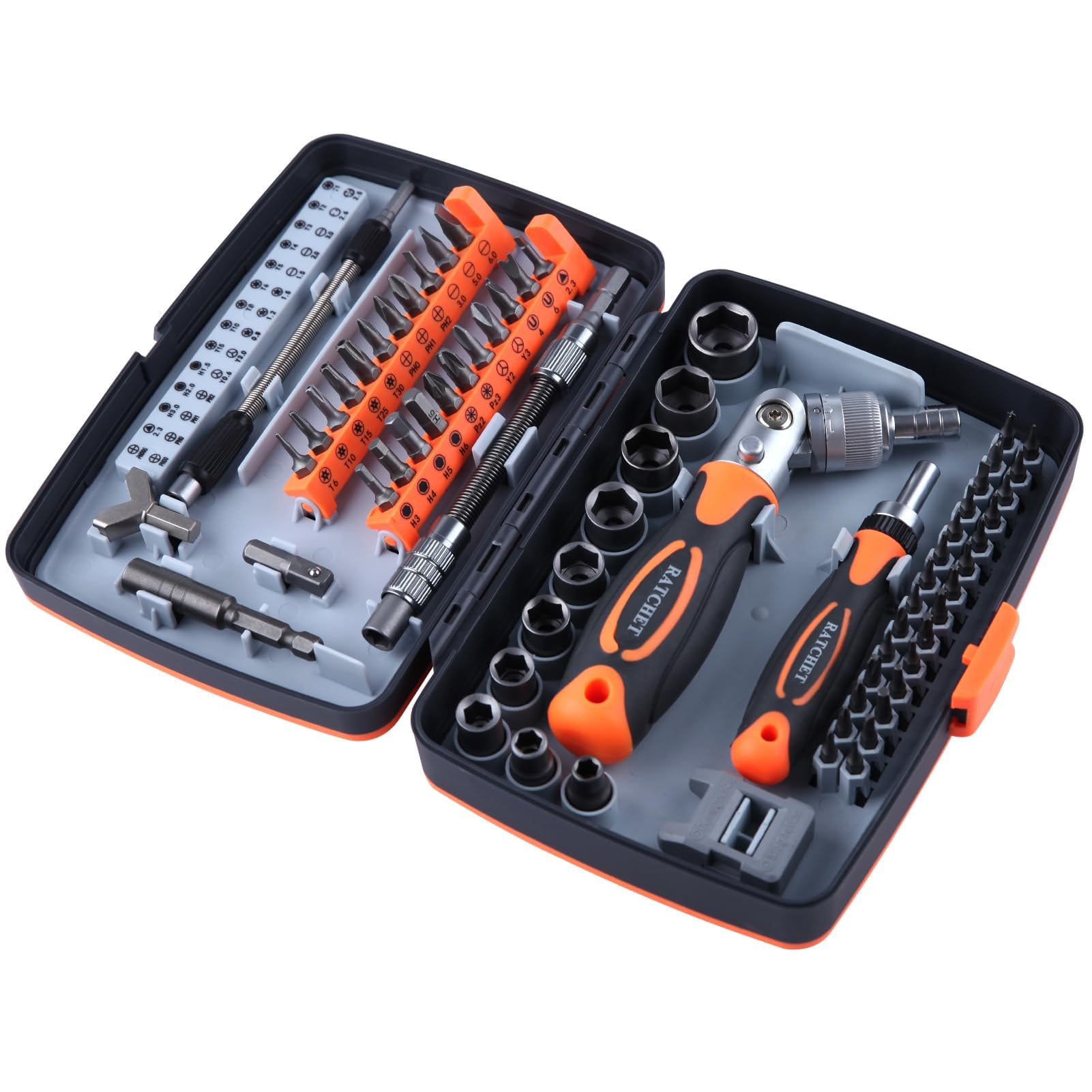 LEONTOOL Ratcheting Screwdriver Set 68 in 1 Socket Set & Magnetic Screwdriver Bit Set Rotatable Ratchet Handles with Storage Case, Home Repair Tool