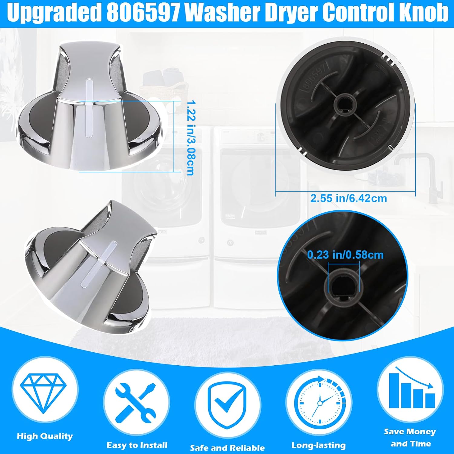 UPGRADED 806597 Dryer Knob Compatible with Speed Queen Dryer Washer Knob Parts PS16995756 AP6339803 AWN43RSN115CW01 AWN43RSN115TW01,806597 Washing Machine knobs for Speed Queen Replacement Knob,2 Pcs