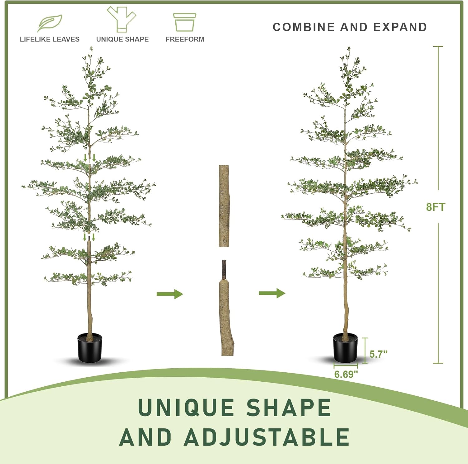 LYERSE Black Olive Tree Artificial 8ft - Faux Black Olive Tree with Natural Trunk and Realistic Leaves - Artificial Shady Lady Tree for Indoor Home Office House Living Room Decor