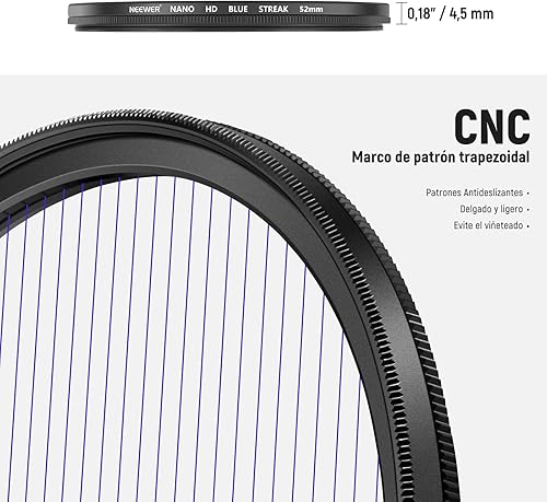 Miniatura 6 de NEEWER Filtro de rayas azules de 2.047 in, vidrio óptico HD giratorio de 360 , filtro de lente de efectos especiales de llamarada anamórfica, marco