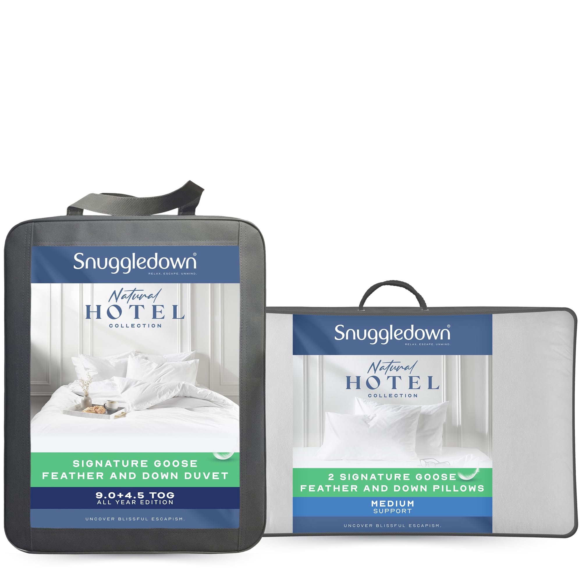 Snuggledown Luxury Goose Feather & Down Double Duvet 13.5 Tog & 2 Pillows - Ethically Sourced 85:15 Blend, All Seasons 4.5 + 9 Tog Combination Quilt | UK-Made, Cotton Cover, Washable (200 x 200cm)