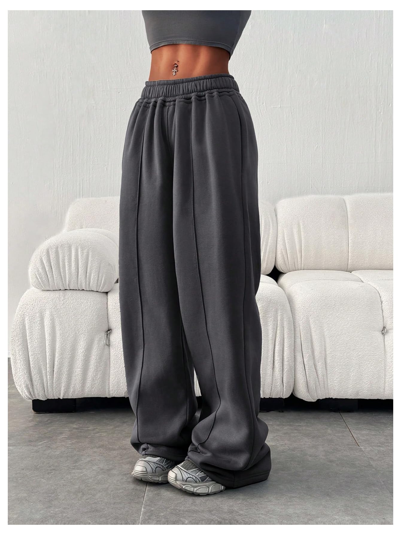 GORGLITTER Women's Wide Leg Joggers Sweatpants Baggy Y2k Elastic Waist Straight Leg Flared Loose Track Pants Bottoms