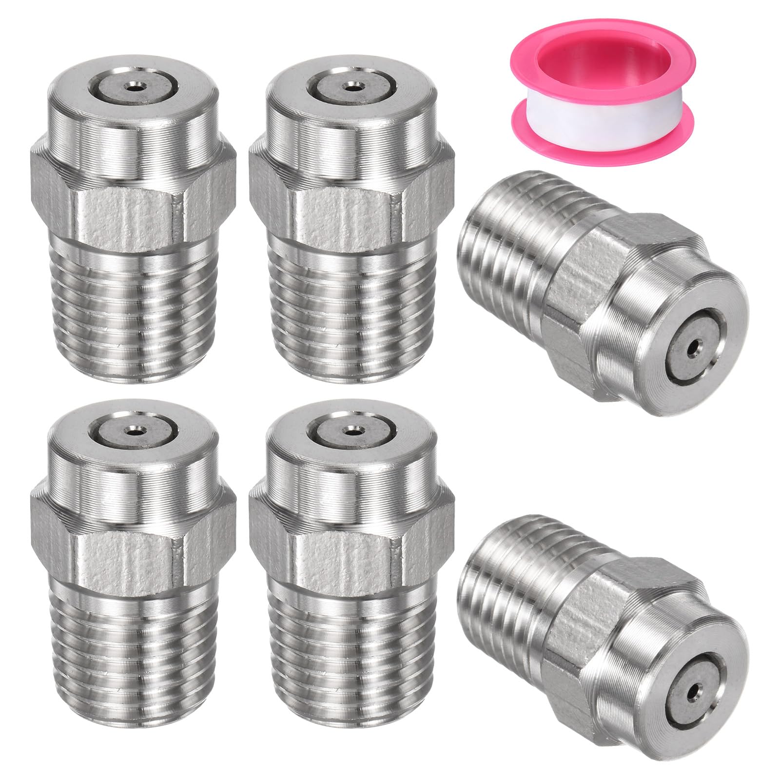 M METERXITY 6 Pack Surface Clean Tips - 0 Degree 1/4" NPT Male Pressure Washer Nozzles Cleaner Nozzle Replacement, Stainless Steel with Sealing Tape, Apply to Water Guns (1.311mm Orifice)