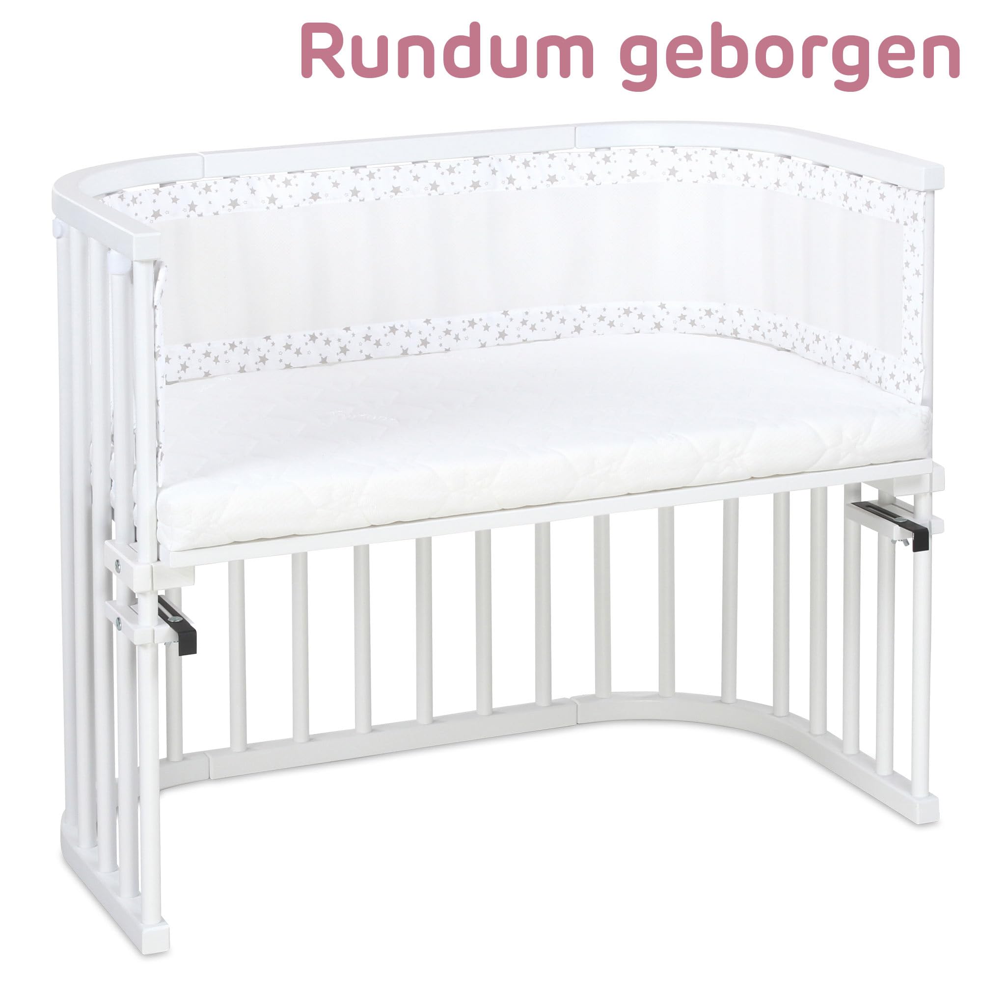 babybay Gniazdko 3D mesh piqué pasujące do modelu oryginalnego, białe gwiazdy, perłowo-szare
