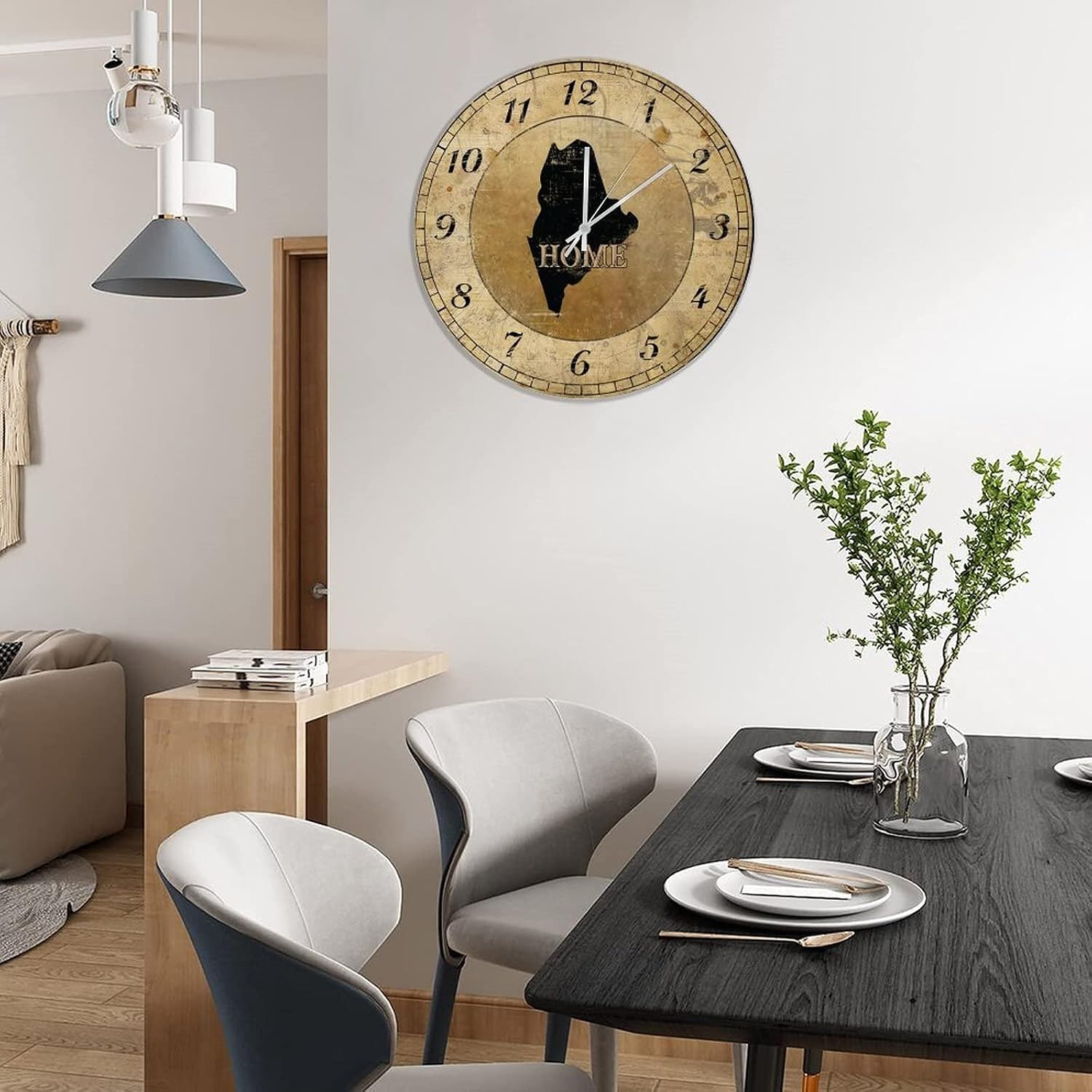 UFunhome 12-Inch Vintage Wall Clock Maine Home State Retro Wood Clocks Battery Operated Silent Non-Ticking Wooden Round Clock Decorative for Patio Pool Bathroom Bedroom Gift for Her