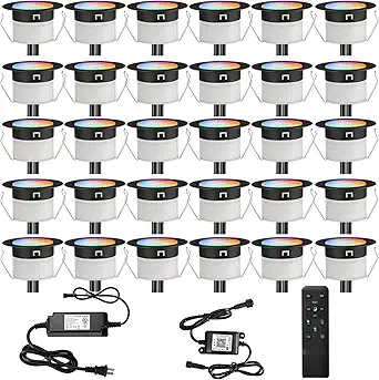 FVTLED LED Deck Lights Kit, 30pcs WiFi Smart RGBW Recessed Outdoor Yard Path Stair Lighting, Waterproof, Black