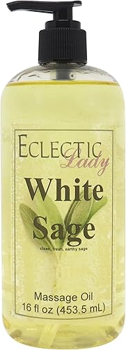 Aceite de masaje de salvia blanca, 16 onzas, con aceite de almendras dulces y aceite de jojoba, sin conservantes, perfecto para aromaterapia y