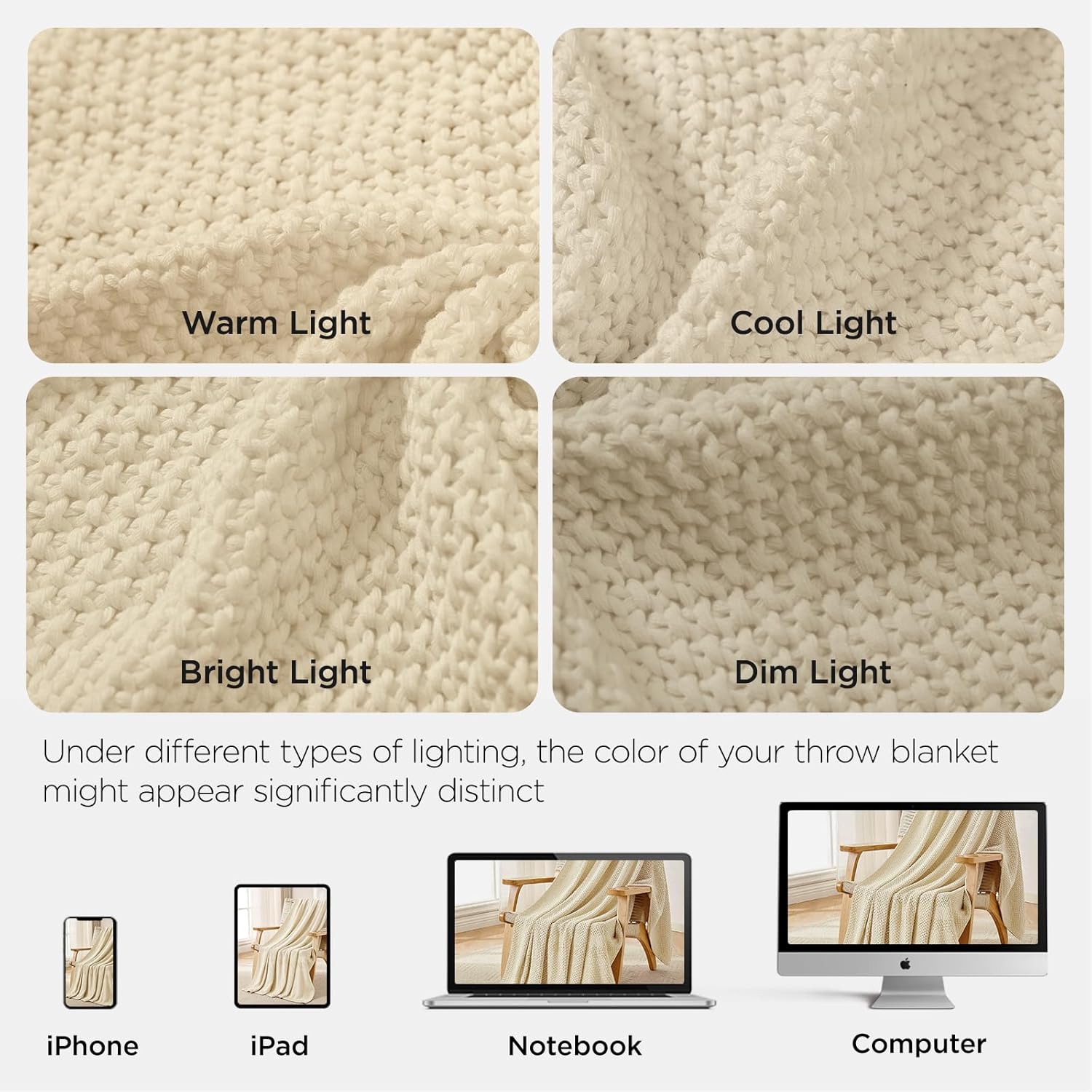 Joydeco Chunky Cable Knit Throw Blanket, Lightweight 100% Cotton Soft Cozy Throw Twin Blanket for Couch Bed and Sofa, Rustic Breathable Farmhouse Blanket Gift for Women Men(Cream White, 51"x63") - Image 9