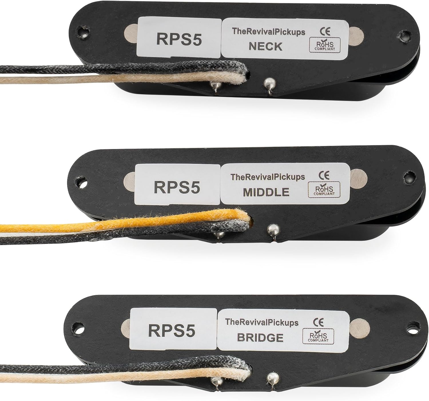The Revival Pickups RPS5 1954 Strat Vintage Style Alnico 3 Single Coil Neck Middle Bridge Pickups Set for Strat Style Electric Guitar, Black