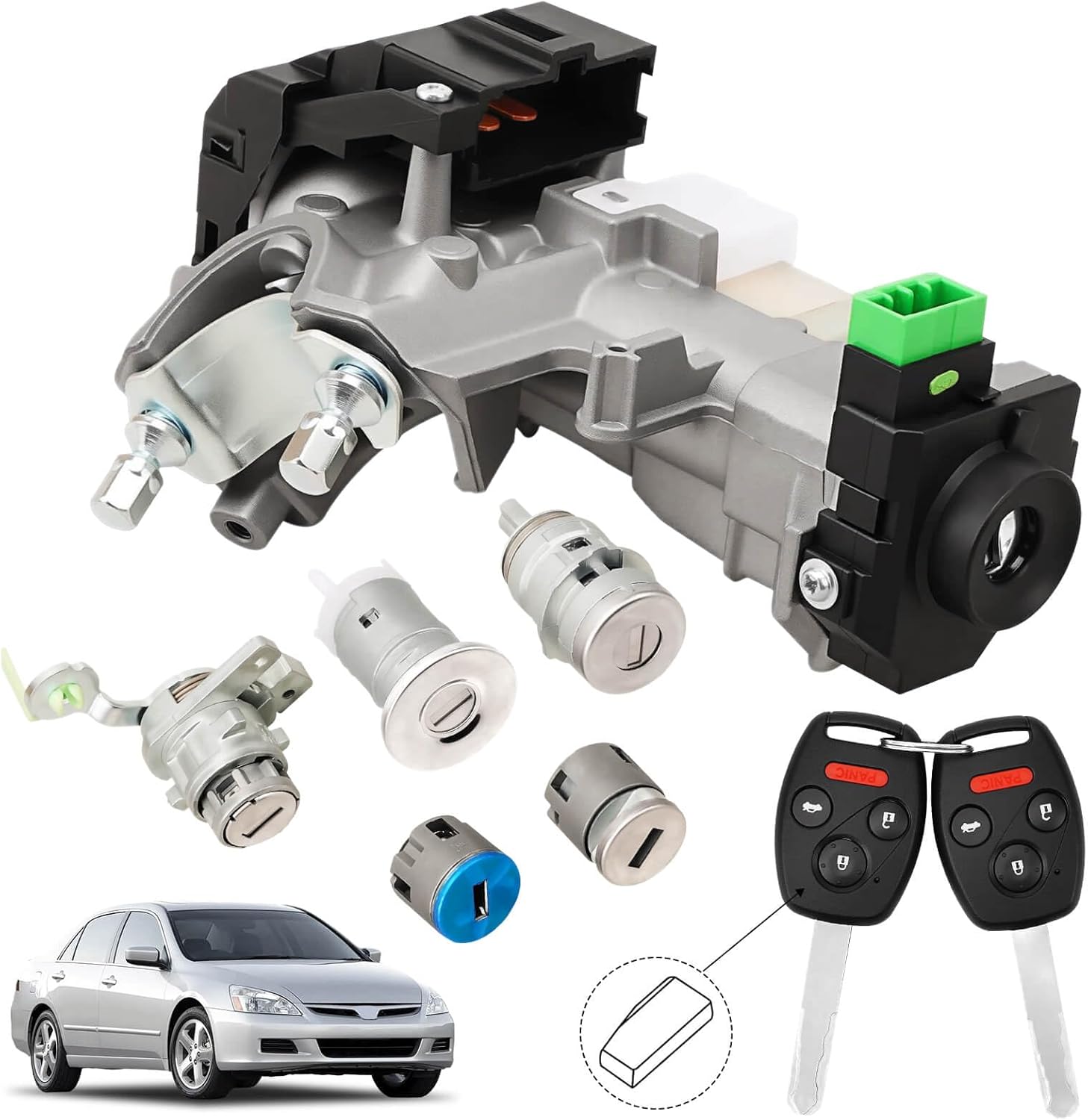 RAMATA Ignition Switch Lock Cylinder with Key (with Blank Chip) Compatible with 2003 2004 2005 2006 2007 Honda Accord (Ignition Chip: 48,Frequency: 315mHz)