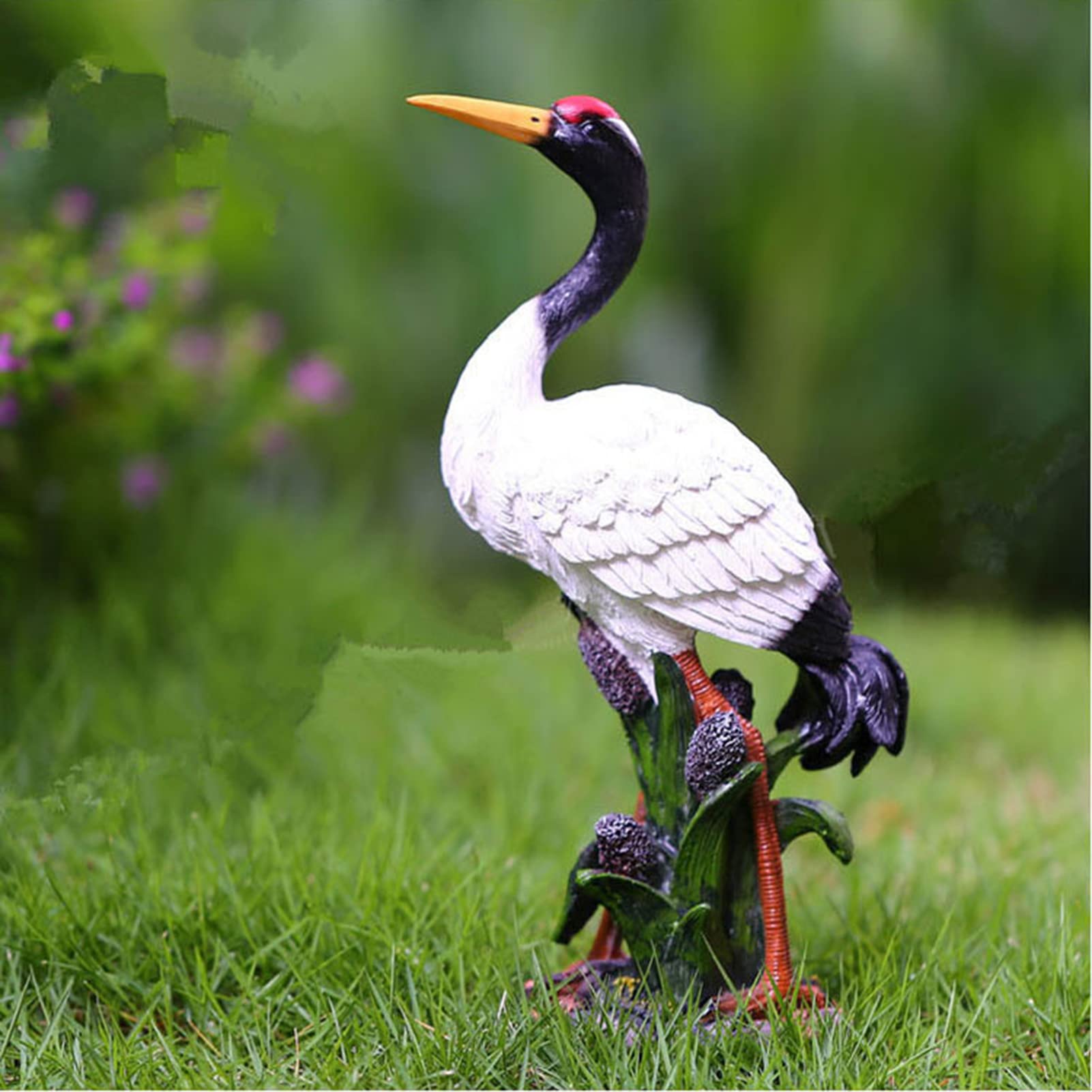 MFFIRE Garten Figur Simulierter Kranich mit Roter Krone Kunstharz Handwerk Sammler Seltene Tierfiguren Deko für Draußen Garten Miniaturen Skulpturen & Statuen,H27cm