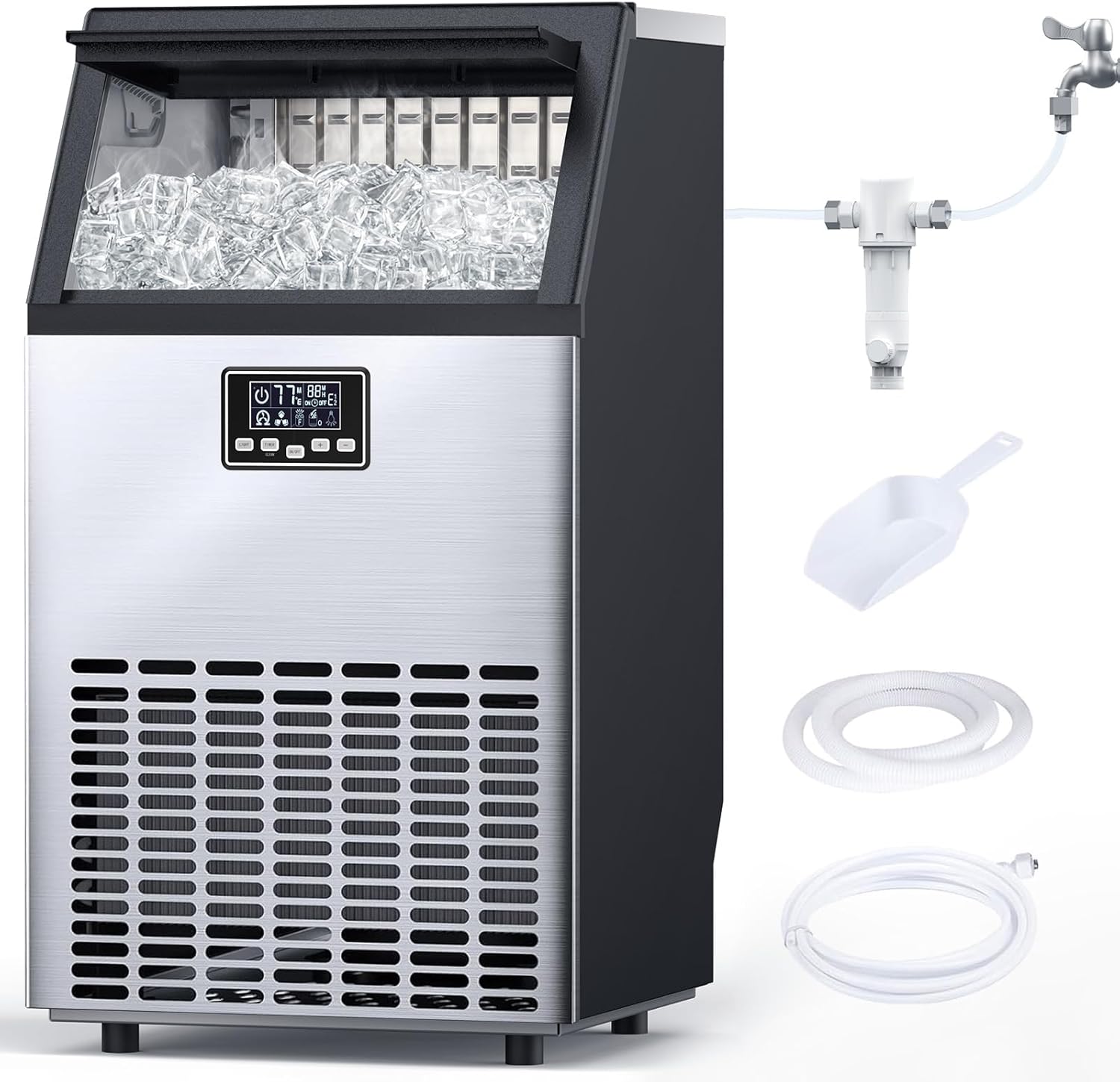 Commercial Ice Maker Machine,Moon-Shaped Ice,100lbs/24H Under Counter ice Machine,Freestanding Ice Maker,Ice Thickness Control,Stainless Steel Ice Makers for Home,Bar,Cafe and Offices