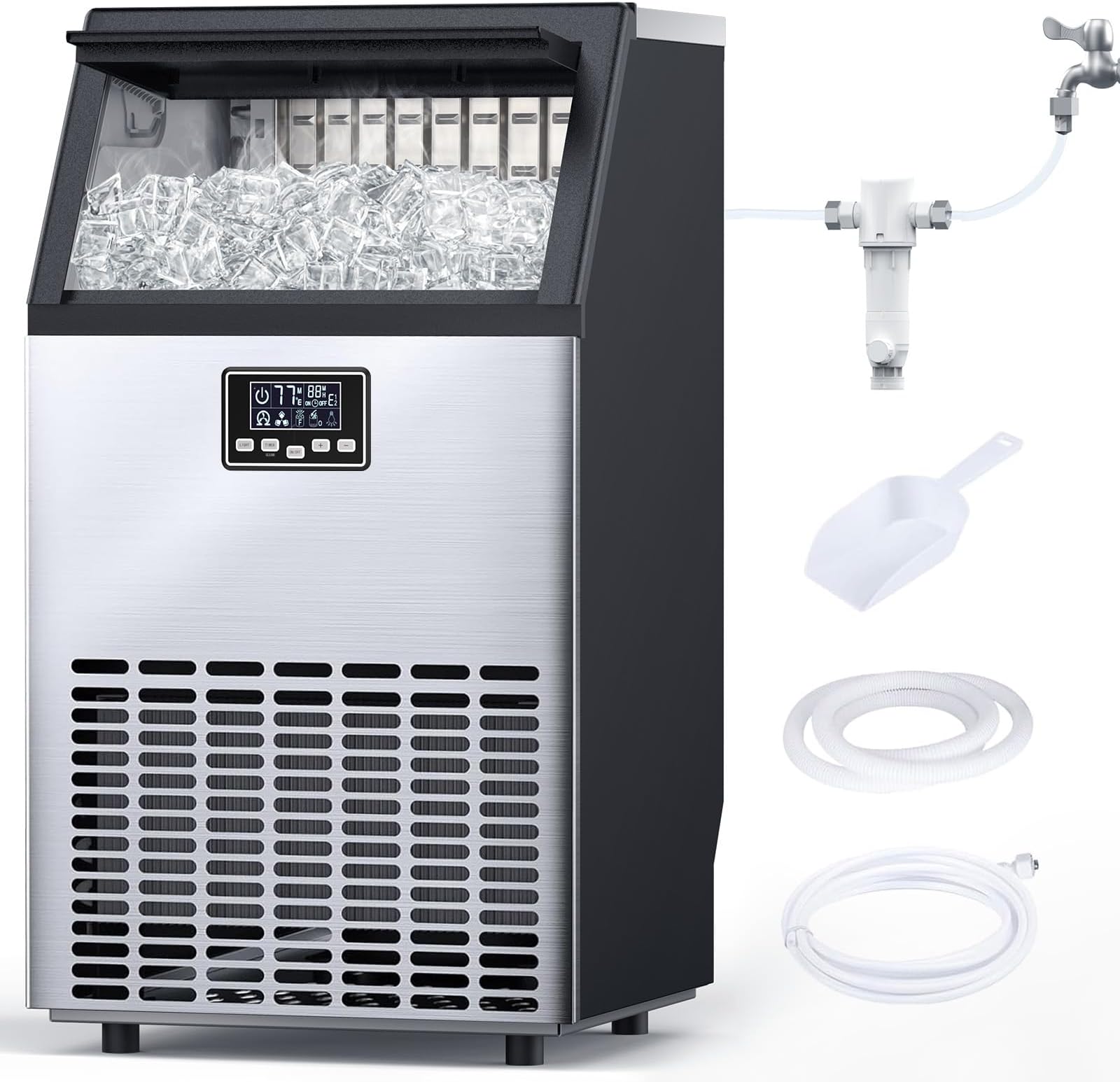 Commercial Ice Maker Machine,Moon-Shaped Ice,100lbs/24H Under Counter ice Machine,Freestanding Ice Maker,Ice Thickness Control,Stainless Steel Ice Makers for Home,Bar,Cafe and Offices