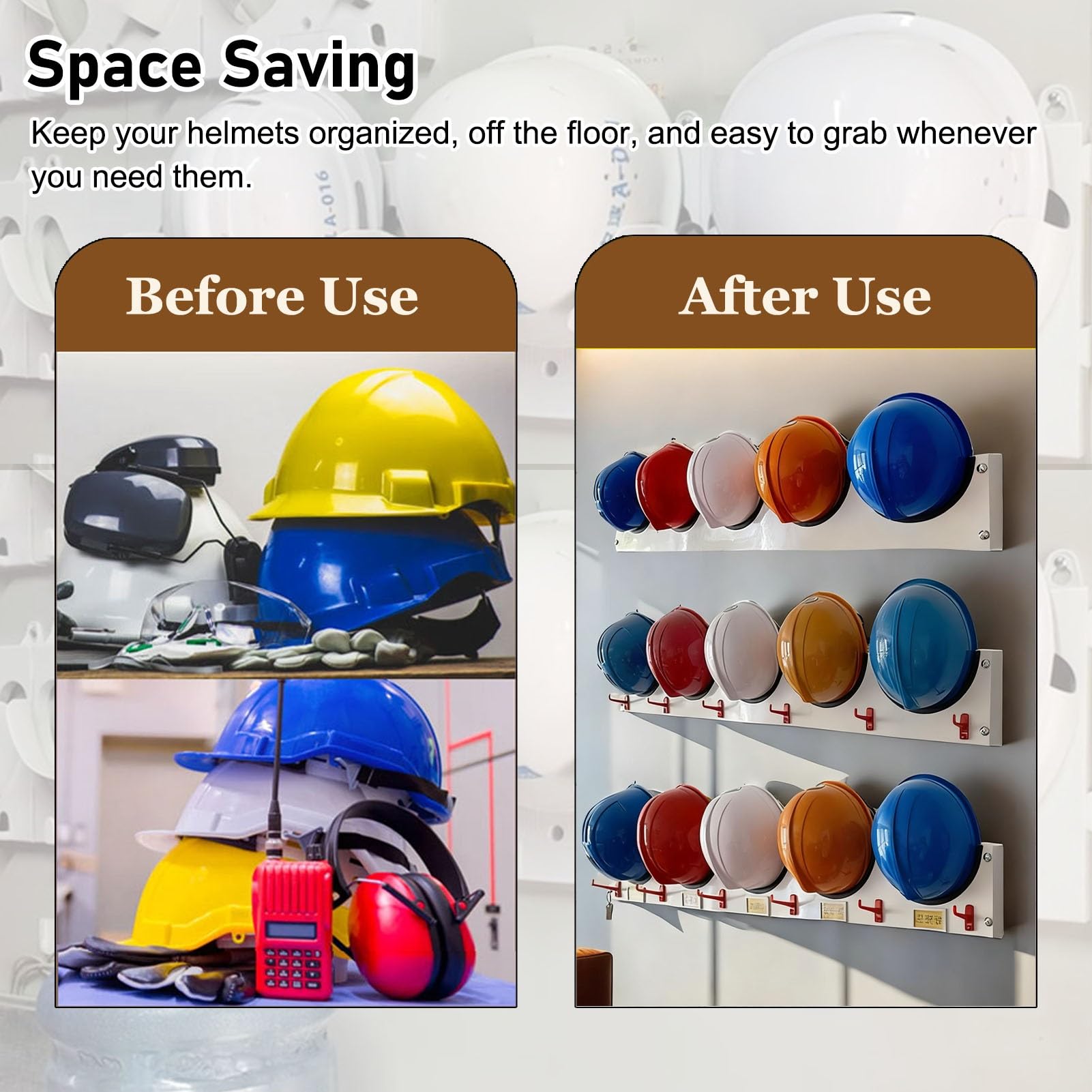 Soporte para Casco de Seguridad Soporte para Casco de Construcción con Gancho, Soporte Metálico para Guardar Cascos en La Pared, Soporte para Colgar Cascos Que Ahorra Espacio para Garajes(5 Grids)