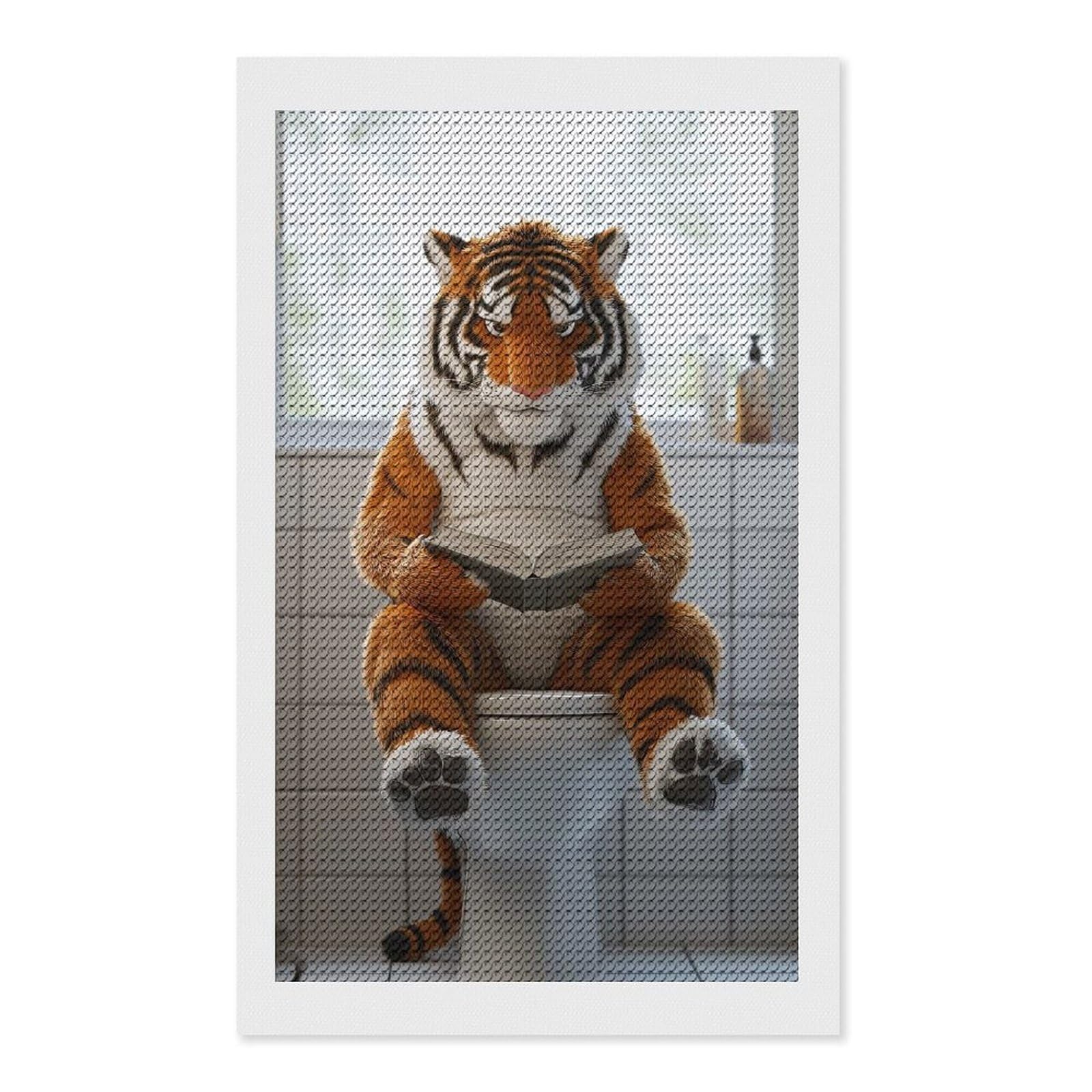 Junmoney Tiger Reading on A Toilet Diamond Painting Canvas Kit 12"x20", Round Gems, Living Room Decor, Seasonal Gift Choice, Modern Decor