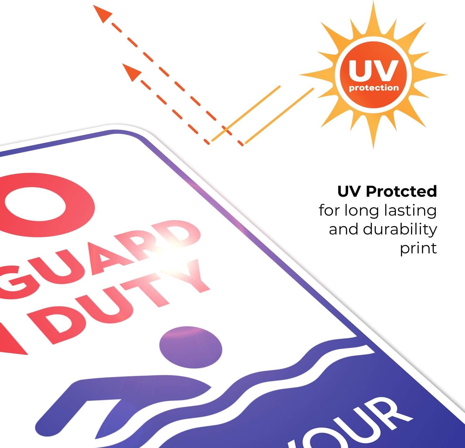 No Lifeguard On Duty Sign, Blue Pool Sign, 18x24 Inches, Rust Free .063 Aluminum, Fade Resistant, Easy Mounting, Indoor/Outdoor Use, Made in USA