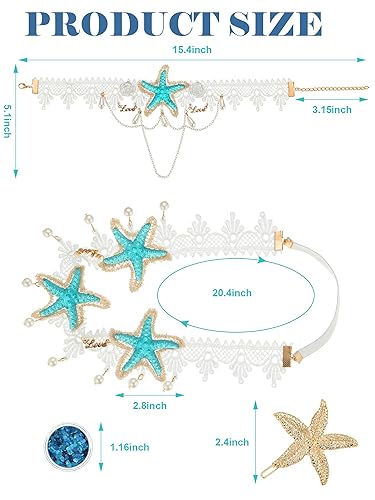Miniatura 2 de 6 piezas de accesorios para el cabello de sirena de Halloween diadema de concha de estrella de mar collar de estrella de mar pulsera de brazo de