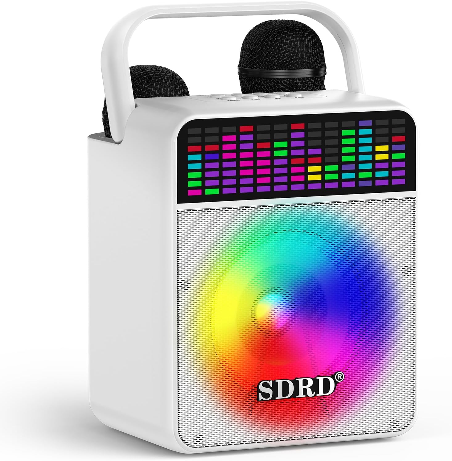 Karaoke Machine for Adults, SDRD 2-in-1 Portable Speaker with 2 Microphones, Bluetooth 5.3 with 4000mAh Battery, LED Lights for Home Outdoor Party, Events & Gatherings, Supports USB, AUX – White