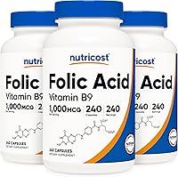 Vista 9 de Nutricost ácido fólico (Vitamina B9) 1000 mcg, 240 Cápsulas, 1 botella, 1