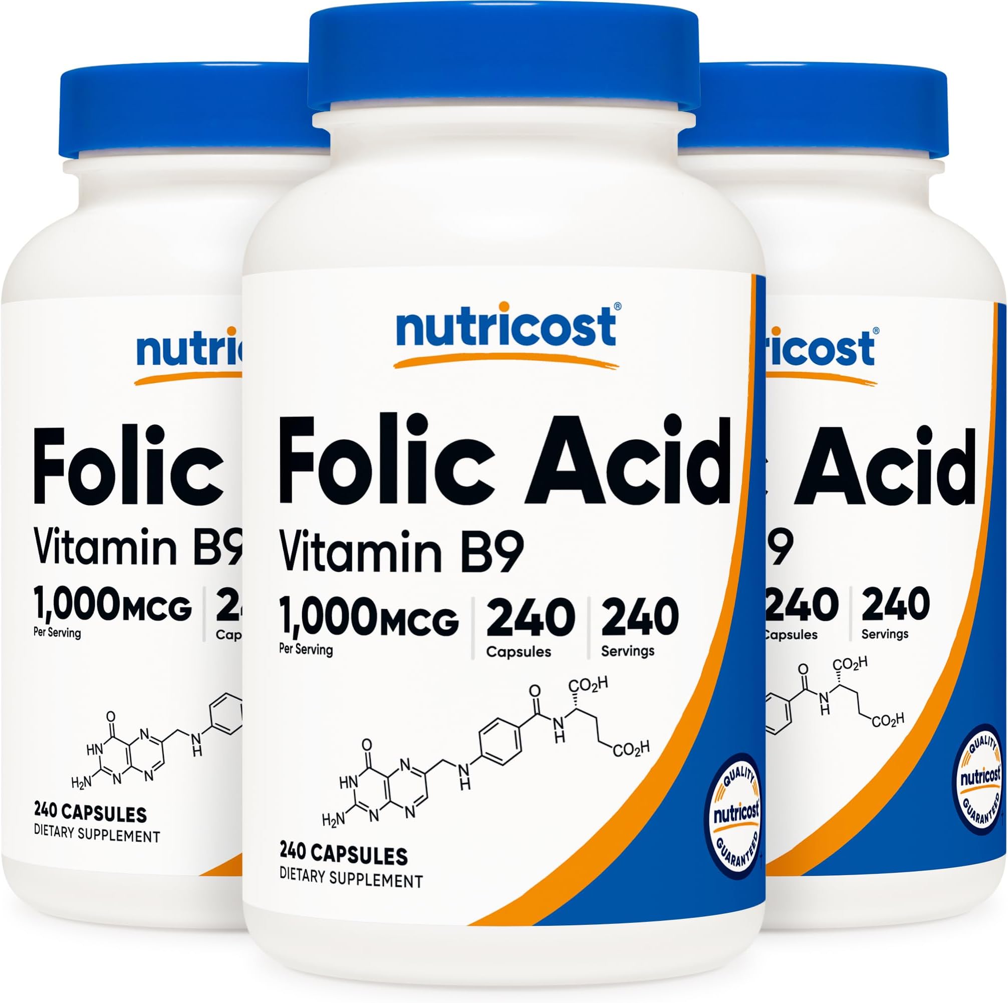 Folic Acid (Vitamin B9) 1000 mcg, 240 Capsules (3 Bottles)