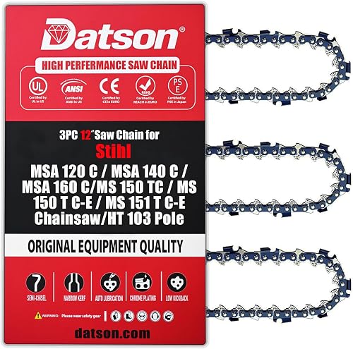3PC 12 Inch Chainsaw Chain for STIHL MSA 120 C/MSA 140 C/MSA 160 C/MS 150 TC/MS 150 T C-E/MS 151 T C-E/HT 103 Pole Pruner 71PM3-64, 12" Chainsaw Chain for 3670-005-0064