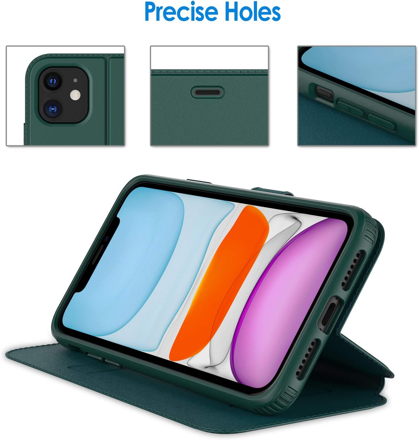 JETech Case Compatible with iPhone 11 6.1-Inch, Shockproof Leather Wallet Case with Magnetic Flip Cover and Stand Feature, Peacock
