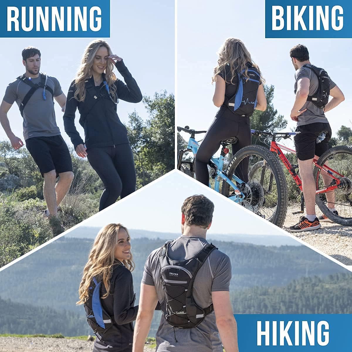 TULYKA Backpack Hydration Water Pack - Mojave Bladder Back Gear for Hiking, Running, Cycling, Biking, Camping, Ski & Sports - 2-Liter Capacity, Bounce-Free Adjustable Straps, Ripstop Fabric - Black : Sports & Outdoors