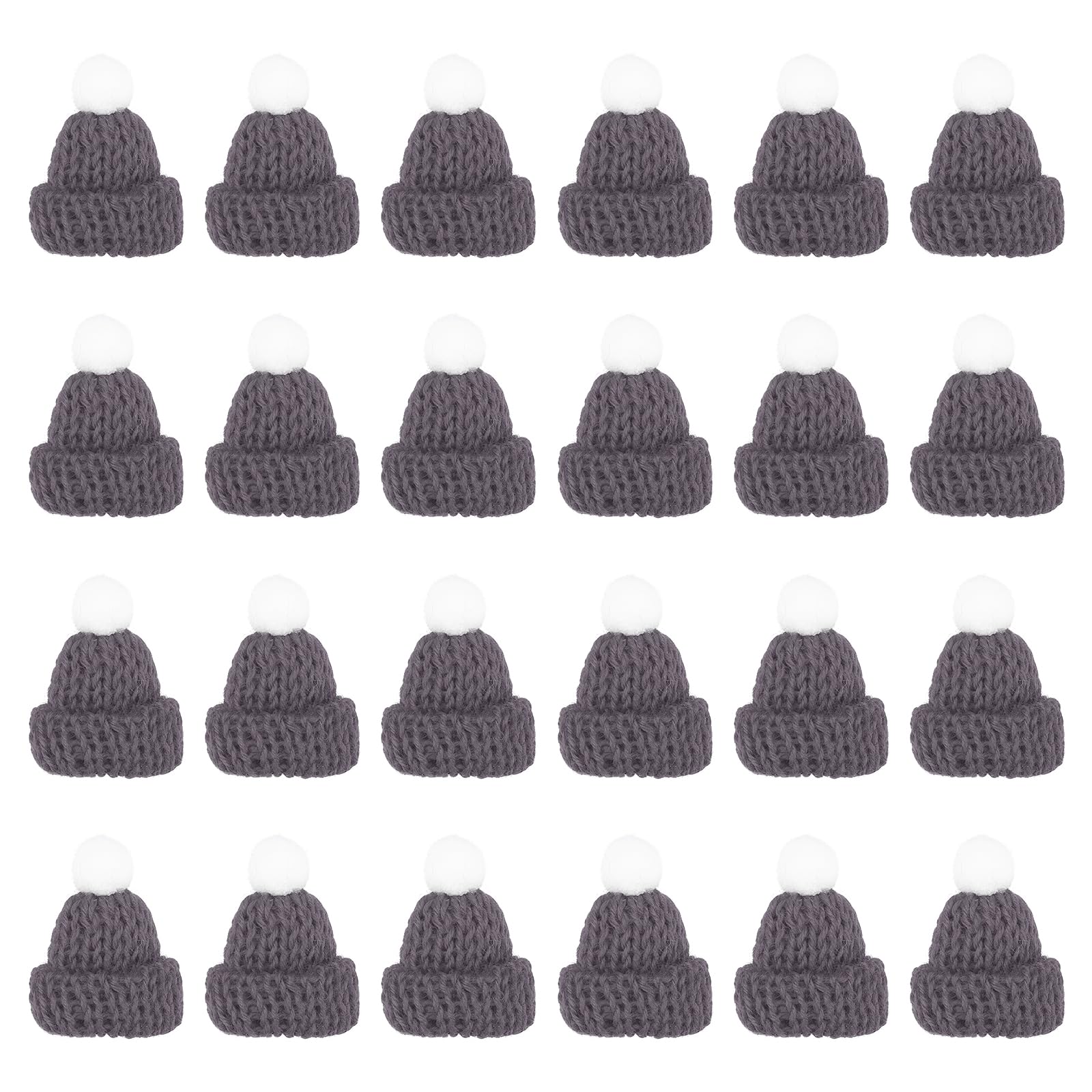 PATIKIL Mini Christmas Knit Hats, 24Pcs Miniature Doll Hat DIY Craft Knitting Decoration for DIY Hair Accessories Art Crafts Festival Tree Ornaments, Dark Gray