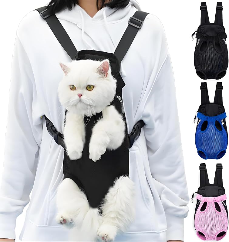 Mochila Peitoral para Transporte de Gatos e Cães Pequenos Yehenarn XQB-0061, Preta, Grande (10–18 lb)