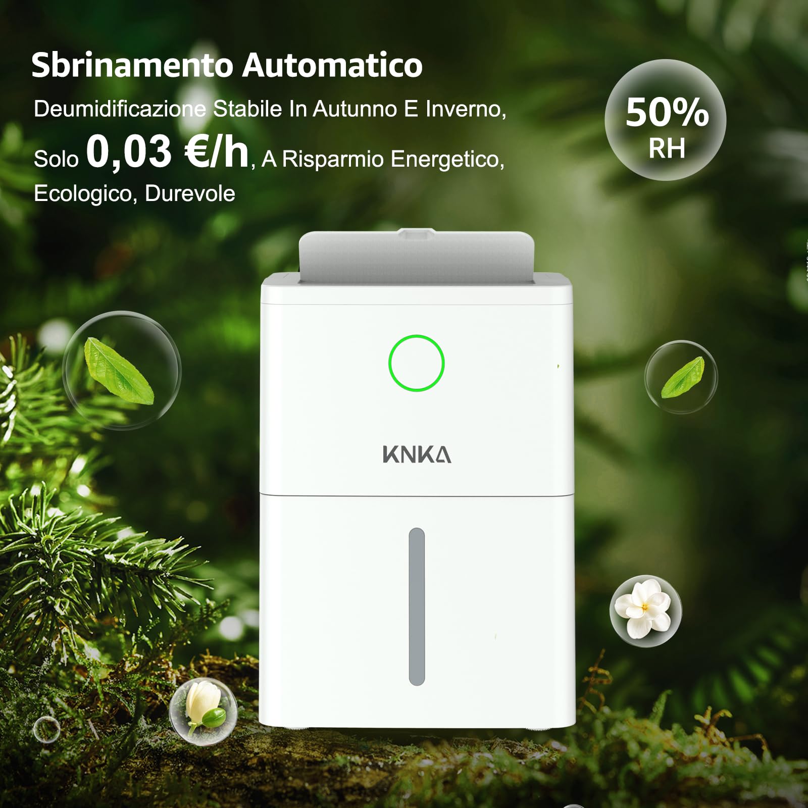 Deumidificatore KNKA, 9L/24H, Deumidificatore Casa Muffa, Indicatore Di Umidità LED, Allarme Serbatoio Pieno, Ruote Rimovibili, Compatto E Portatile, 60 m³ (25 m²), Per Bagno, Armadio, Lavanderia - Vista 6