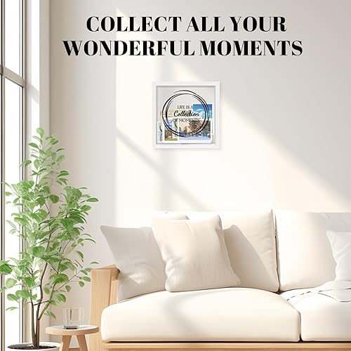 Miniatura 4 de Marco de caja de sombra de 8 x 8 pulgadas, caja de almacenamiento de fotos de madera en color blanco, caja de boletos de recuerdo con ranura,