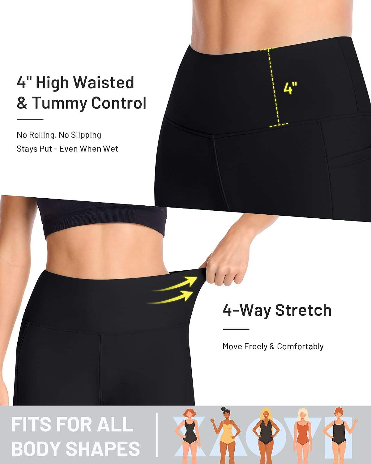 Runhit Women's Swim Board Shorts High Waist Tummy Control 3"/5"/7"/9" Swimsuit Bottom with Liner Pockets Beach Bathing UPF50+