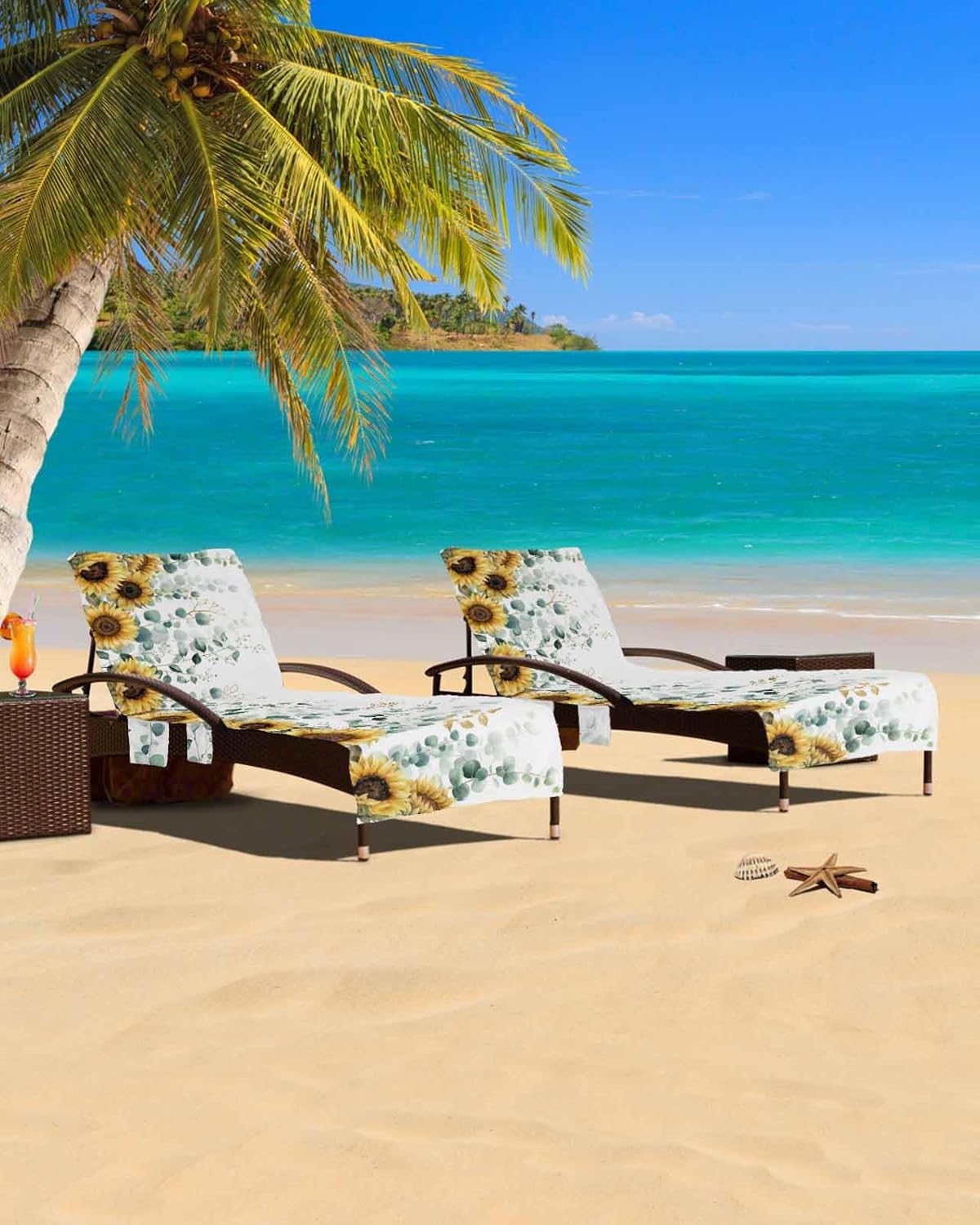 Eucalyptus Leaves Floral Beach Pool Patio Lounge Chaise Chair Cover Towel With Pockets,Absorbent & Quick Dry Microfiber Towel Cover Bag Summer Accessories Watercolor Country Leaf Plant Flowers
