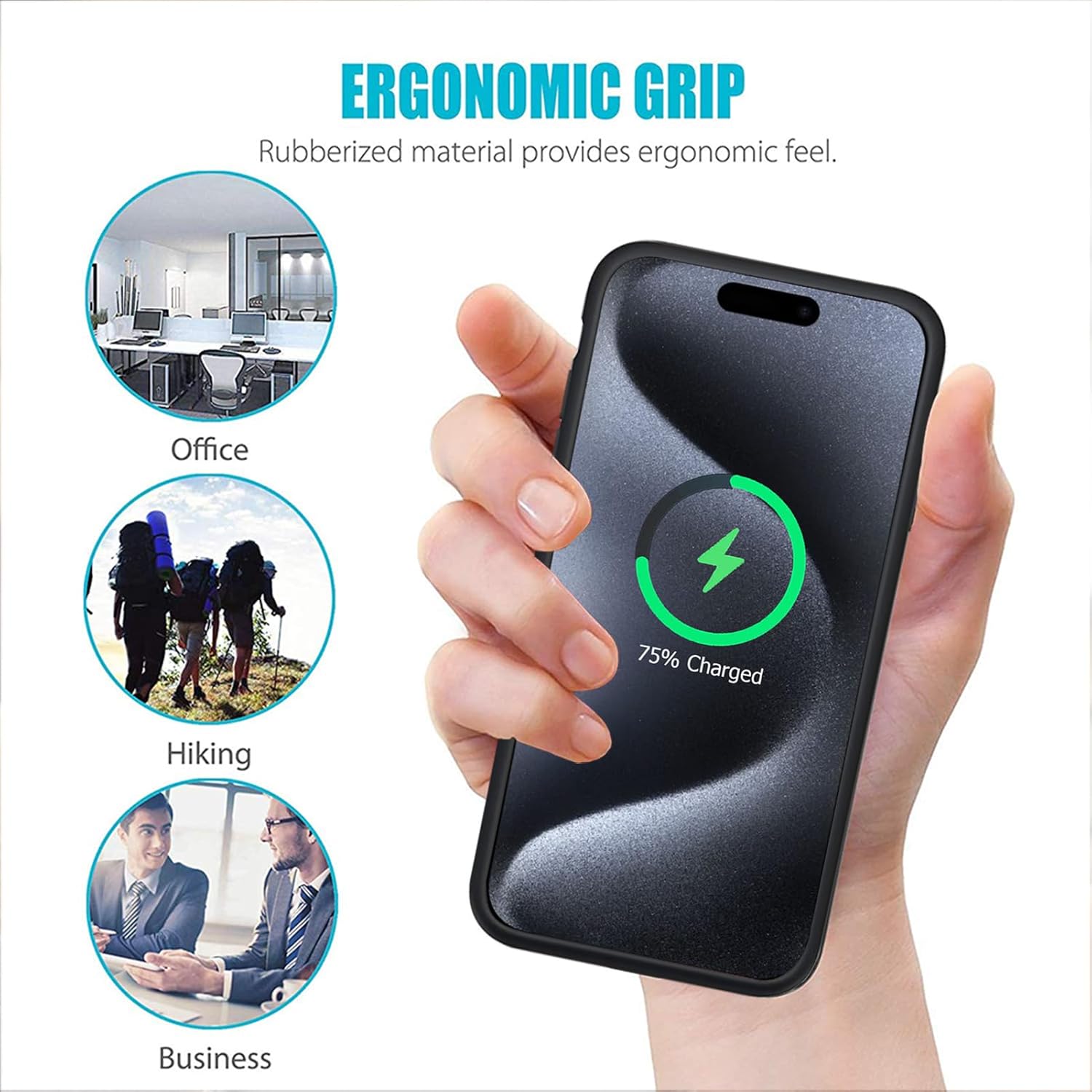 Battery Case for iPhone 15 Pro, Full Encircle 10000mAh High Capacity Rechargeable Portable Charger Case Extended Battery Pack for iPhone 15 Pro (6.1 inch) Wireless Charging Cover with Carplay-Black