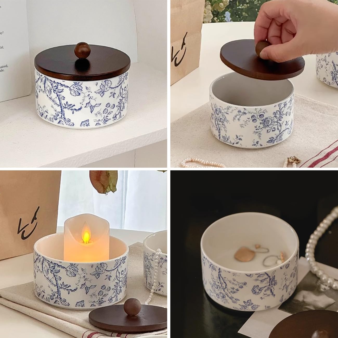 Amazon.com: EHERDM Ceramic Jewelry Box with Wood Lid Blue 