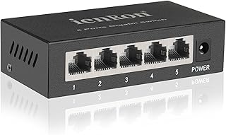 Ethernet Switch, 5 Port Gigabit Ethernet Splitter, Unmanaged Network Switch, Metal Hub 1000Mbps, Plug & Play, Wall Mount, Desktop, Fanless, 4KV Protection for Home/Office/ Cameras, Black