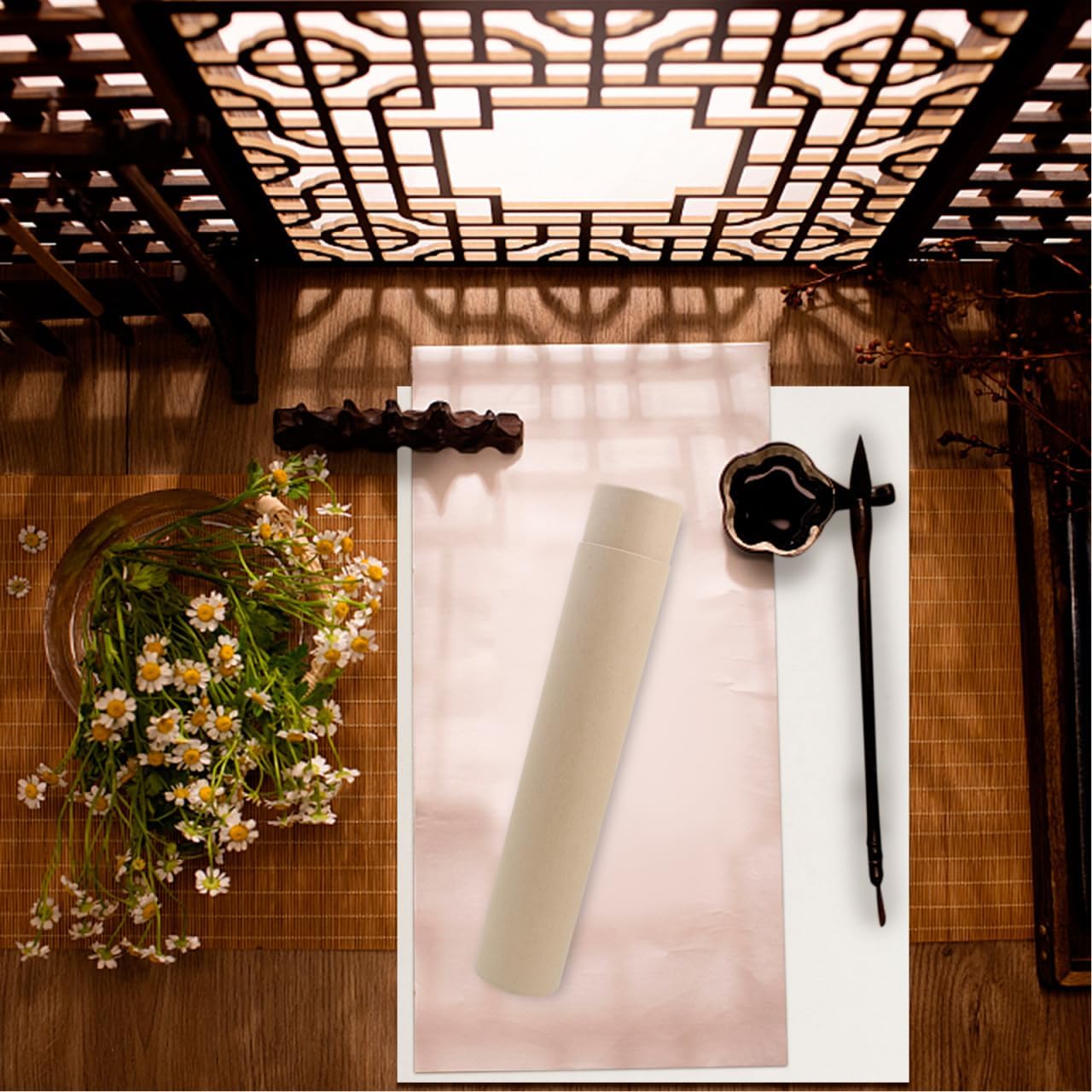 GANAZONO Extendable Scroll Storage Box 13.58 Inch Kraft Paper Calligraphy Scroll Holder Adjustable Painting Poster Document Mailing Tube