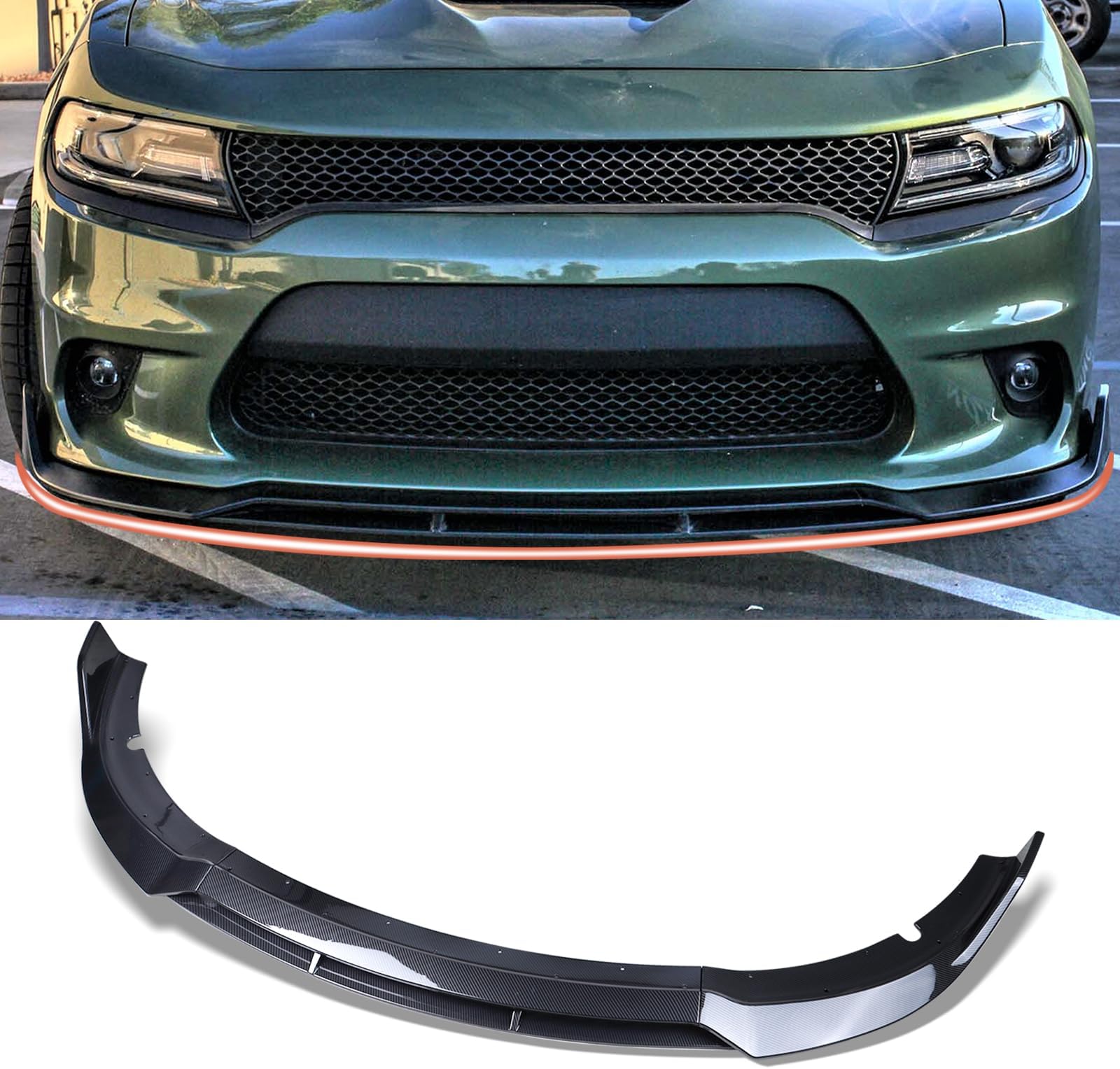 NOPOCA Bumper Lip Front for 2015-2023 Dodge Charger SRT RT GT SXT Front Bumper Lip Spoiler Wing Dodge Charger SRT Accessories(Glossy Carbon Fiber)