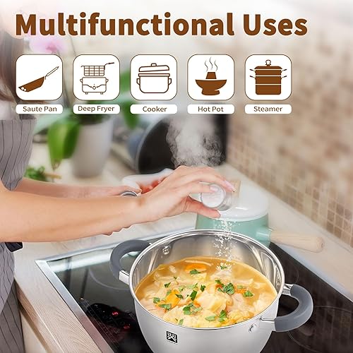 Miniatura 6 de GOLDEN KEY Vaporizador de 4.0 cuartos de galón para cocinar, ollas de vapor con cesta de vapor para verduras, 2 niveles, multiusos, de acero