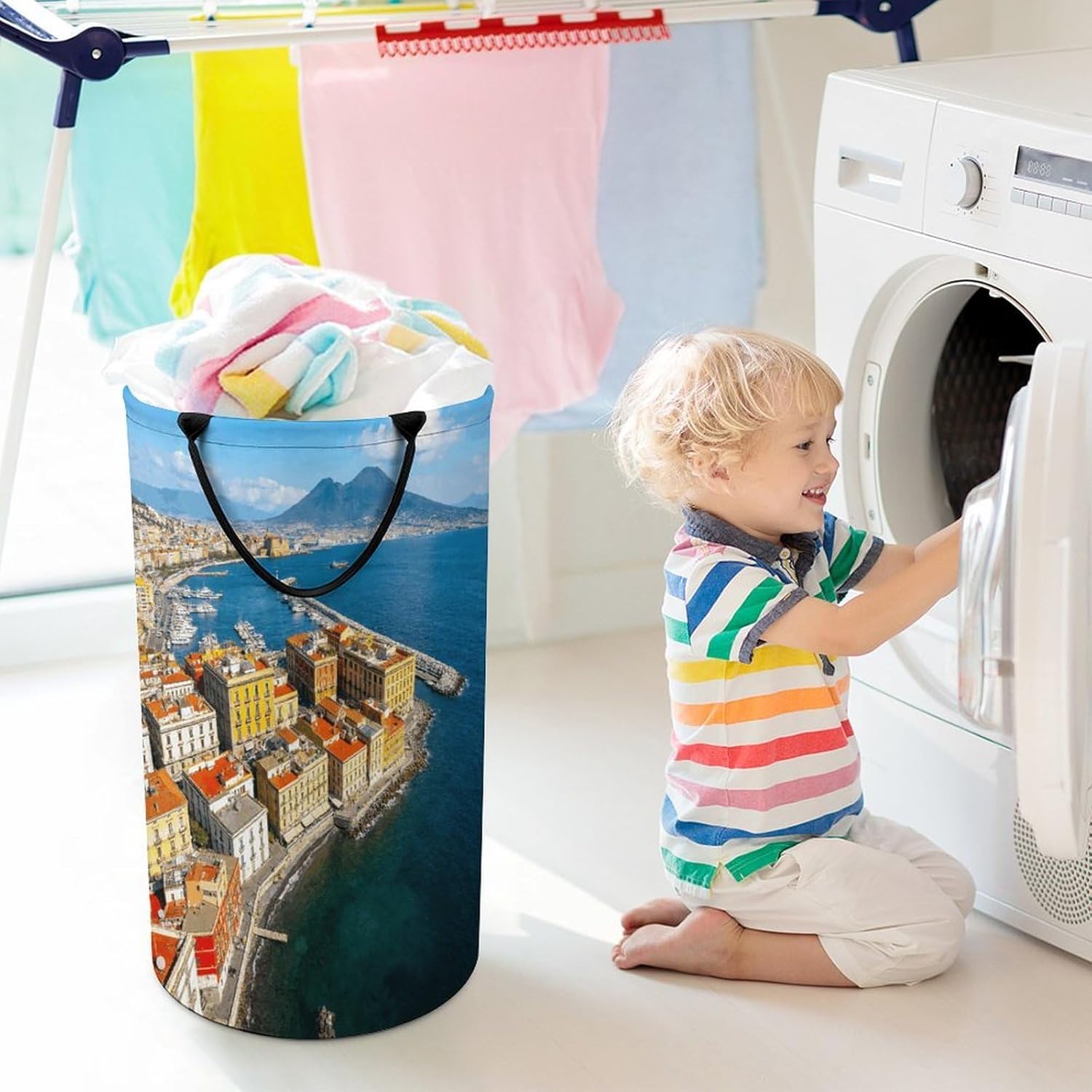 Naples Laundry Hamper Portable Lightweight Clothes Hampers Fashion Dirty Laundry Storage Basket Large Capacity Foldable Clothes Baskets for Bathroom Bedroom