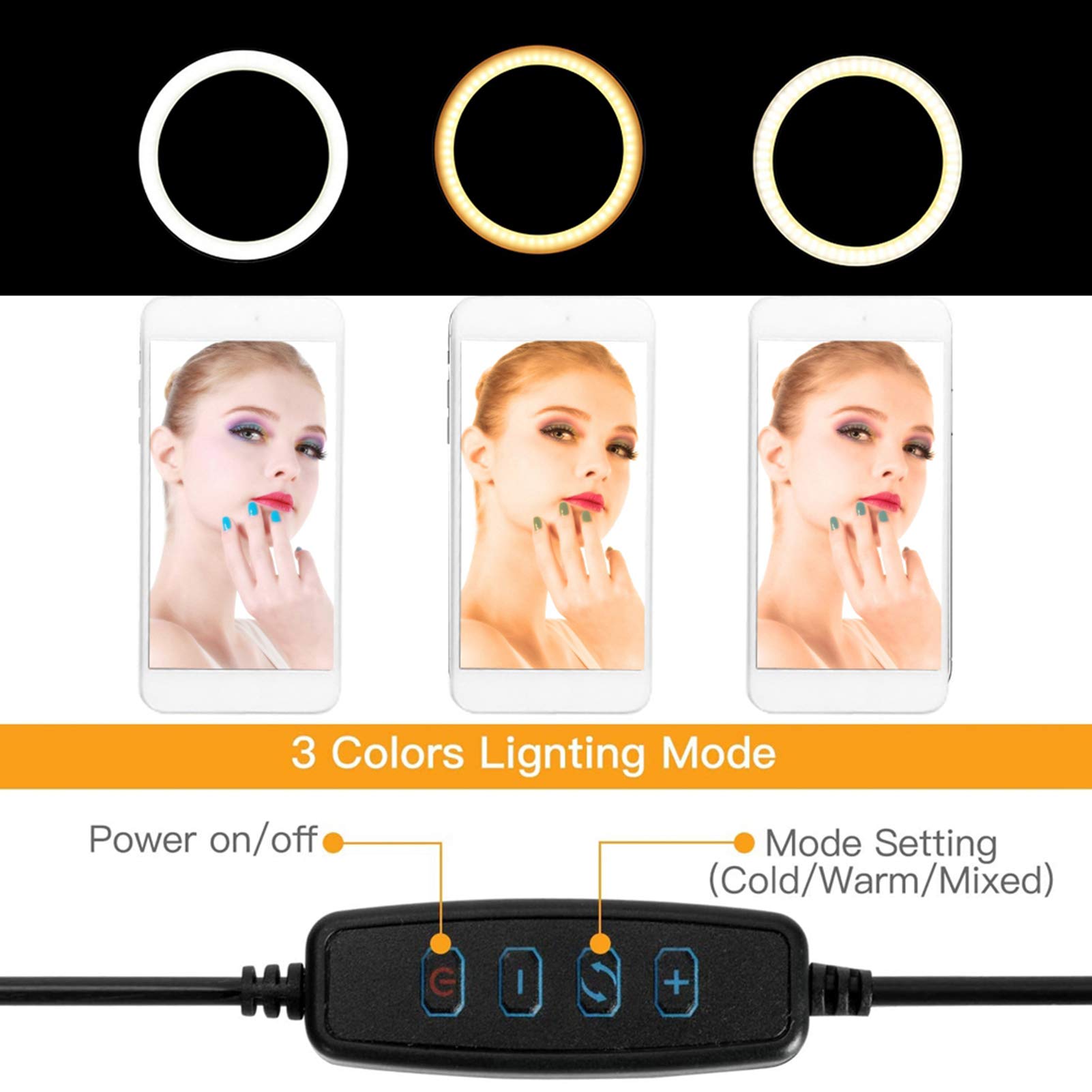 Qiilu Luce ad Anello a LED, Luce ad Anello a LED dimmerabile da 10 '' Luce di riempimento con treppiedi per Studio Video di Trucco